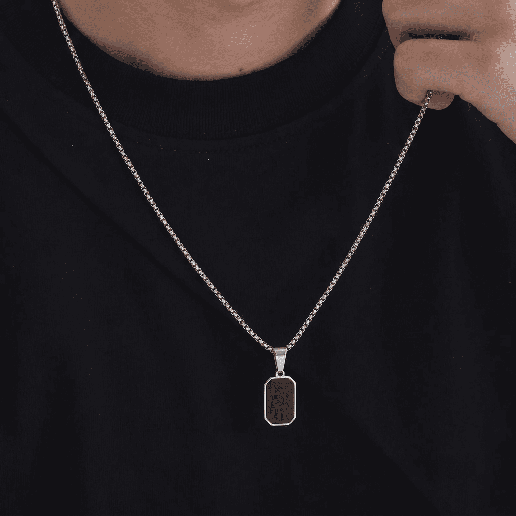 collier pour homme avec pendentif noir personnalisable