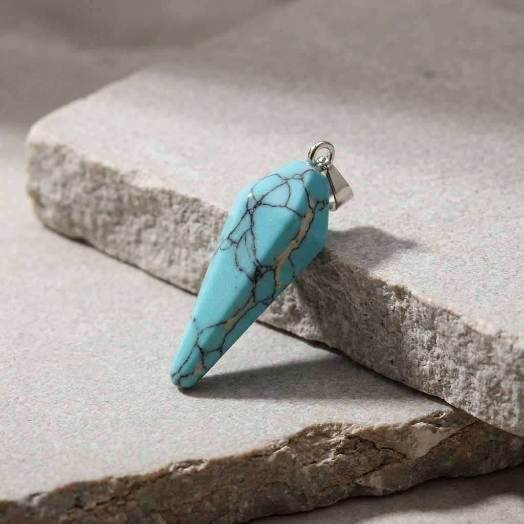 collier pendentif homme pierre naturelle turquoise