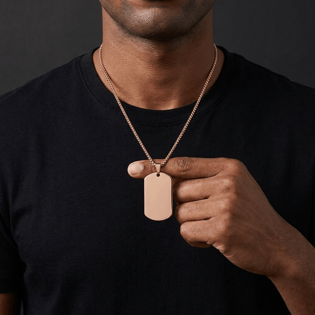 plaque militaire homme noir acier dog tag personnalisé or rose