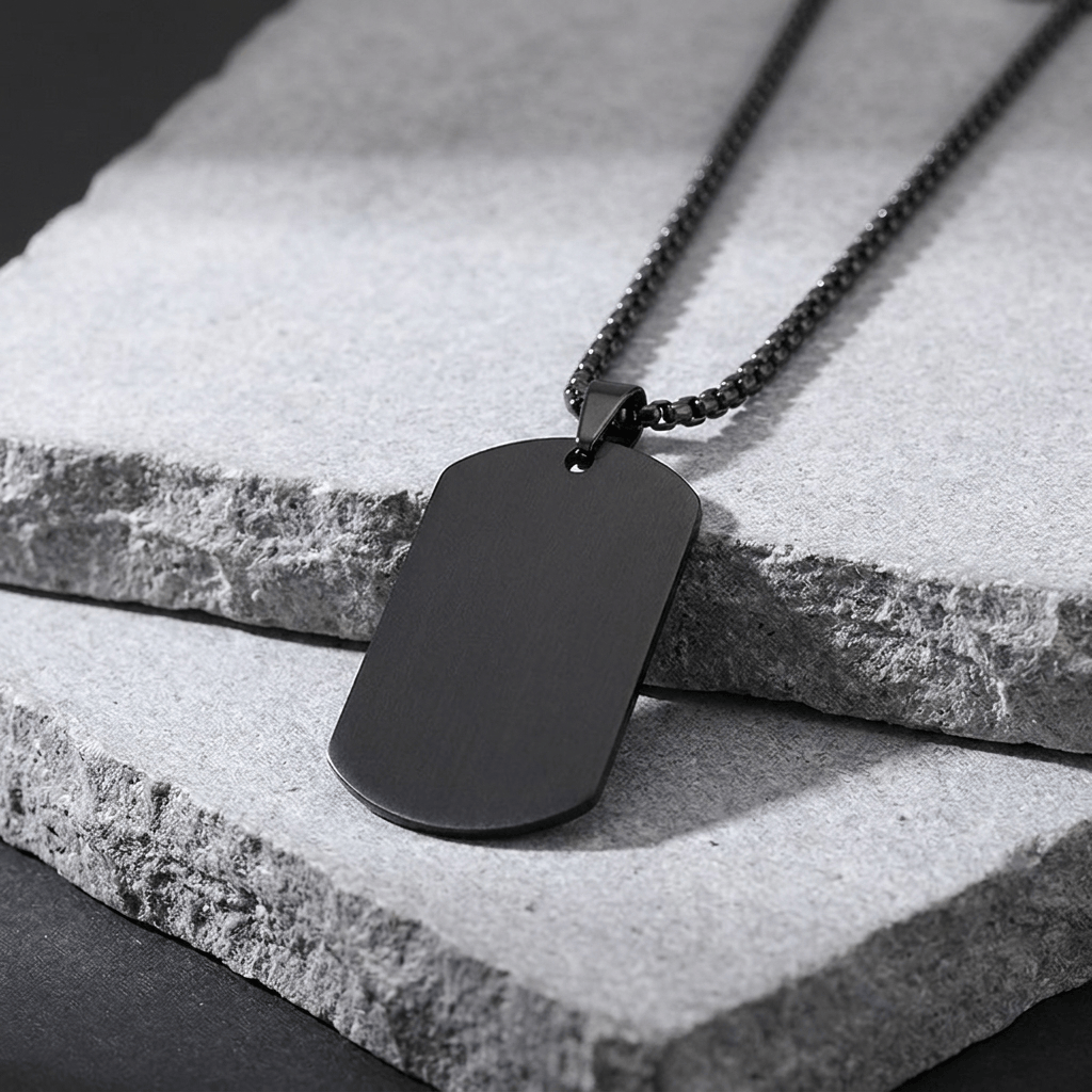 plaque militaire homme noir acier dog tag personnalisé
