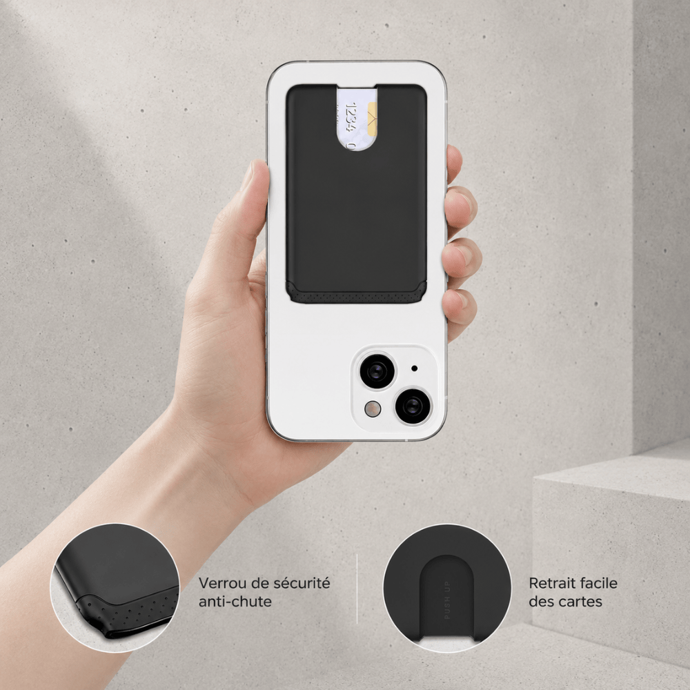 Porte-cartes adhésif téléphone noir verrou anti-chute