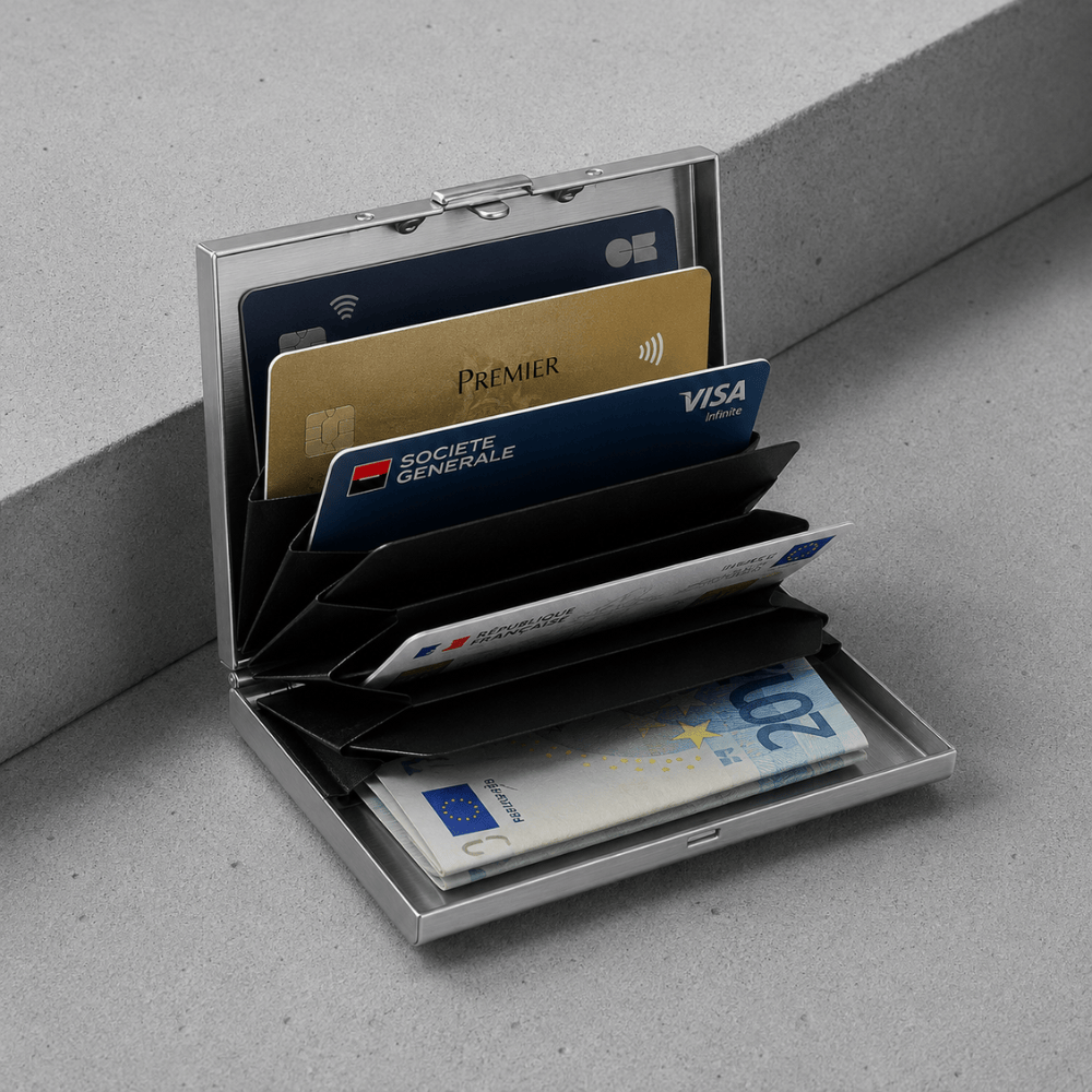 Des Finitions Exemplaires - Porte-Cartes Homme Rigide en Acier Inoxydable Brossé
