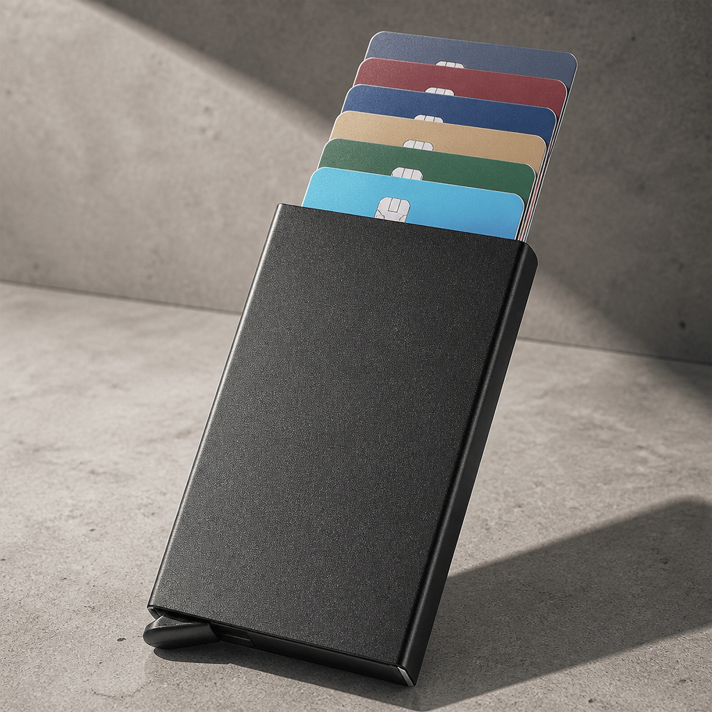 porte-cartes aluminium ejection automatique cartes en eventail