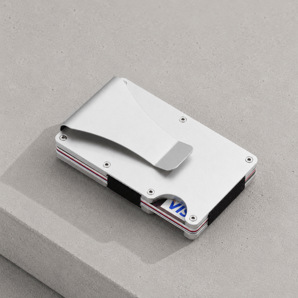 porte-cartes homme metal argent à pince à billets RFID