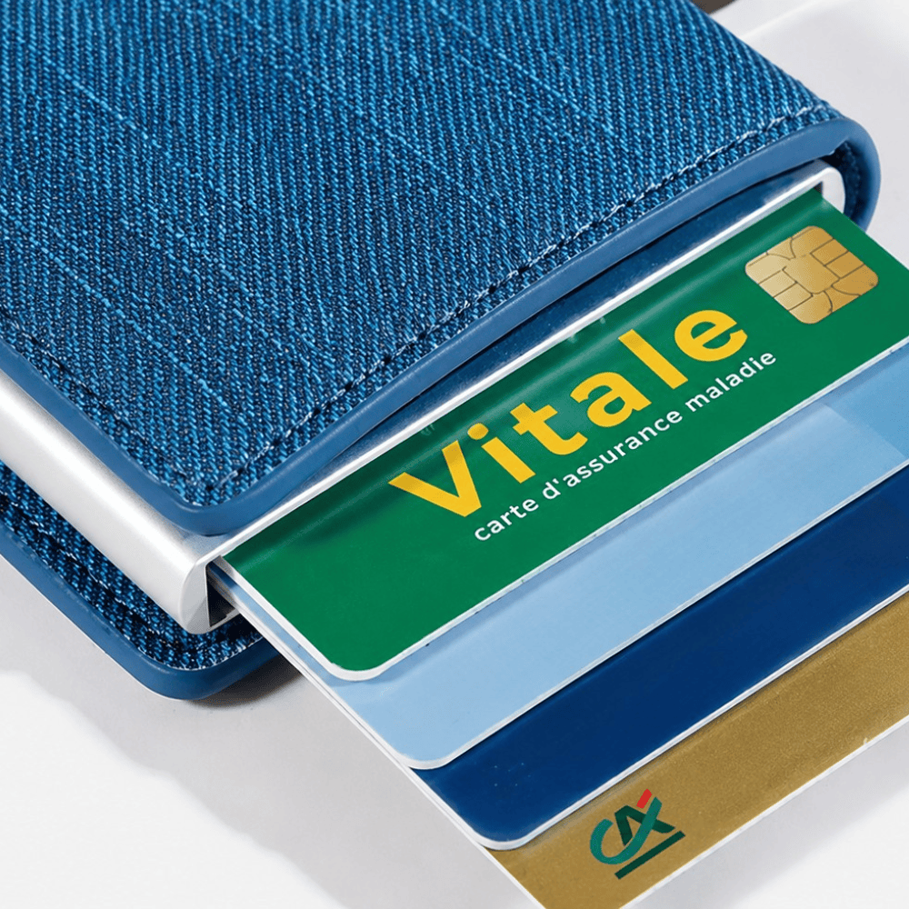 Porte-cartes homme aluminium cartes déployées bleu