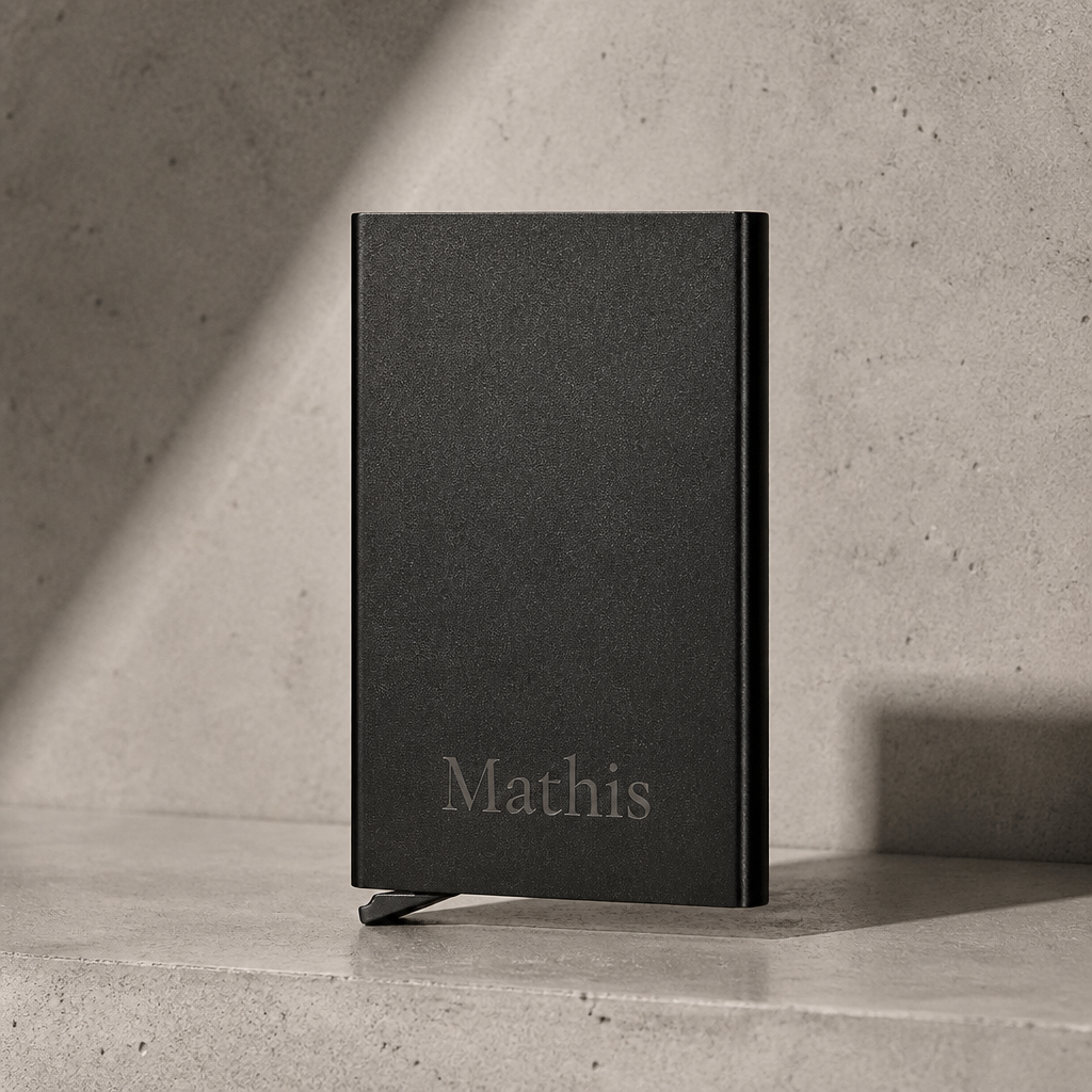 porte-cartes homme RFID aluminium noir personnalise grave