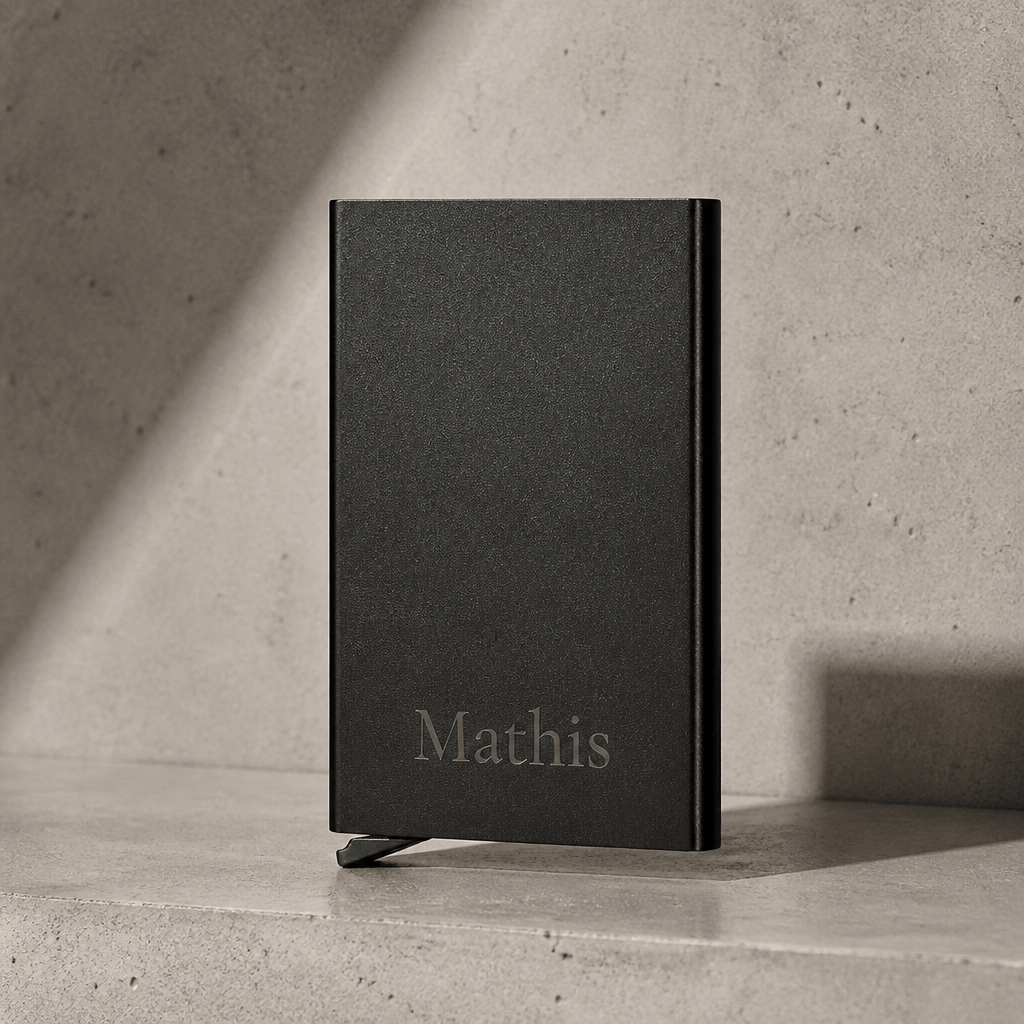 porte-cartes homme RFID aluminium noir personnalise grave