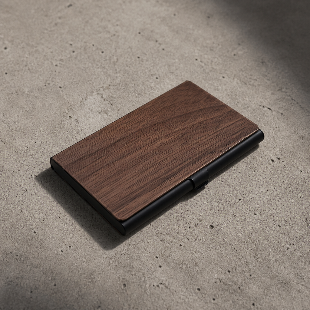 porte-cartes homme bois noyer acier noir