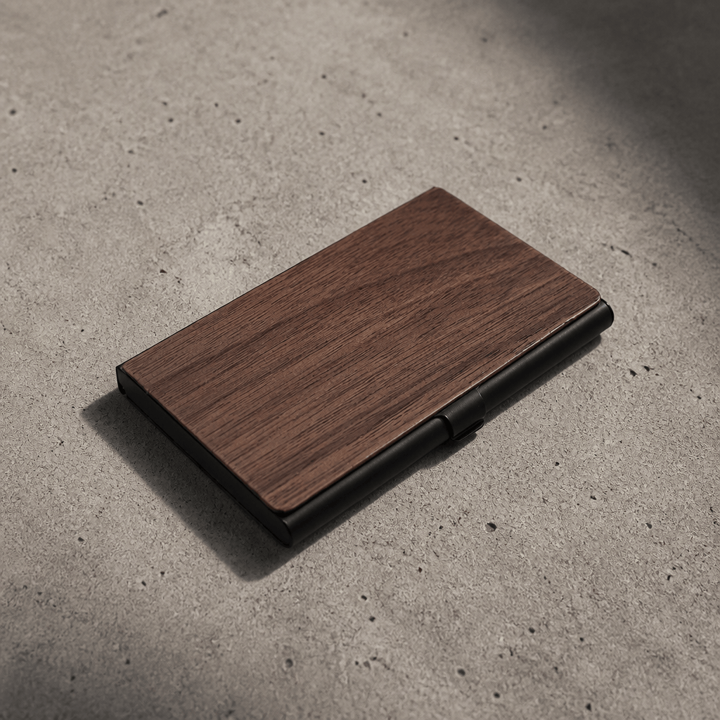 porte-cartes homme bois noyer acier noir