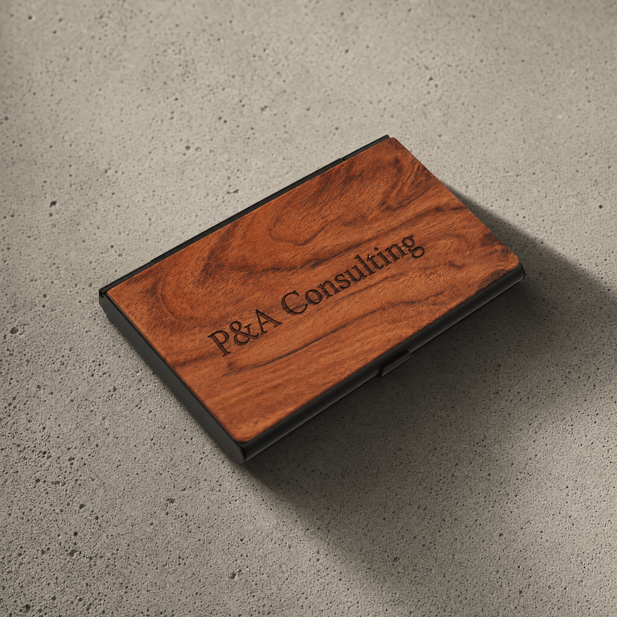 porte-cartes bois palissandre personnalisé homme acier noir