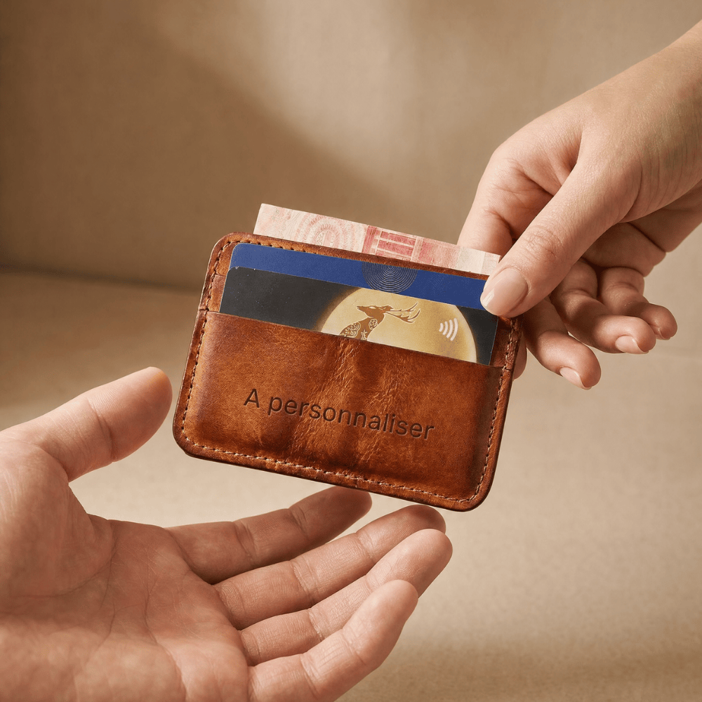 Porte-cartes cuir personnalisé à graver offert en cadeau