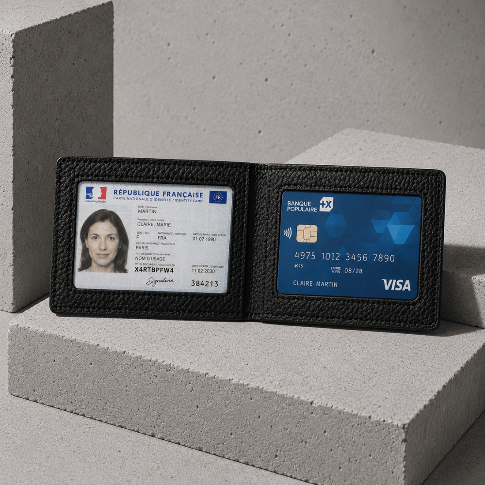 Porte-cartes homme cuir fenetre transparente identite noir