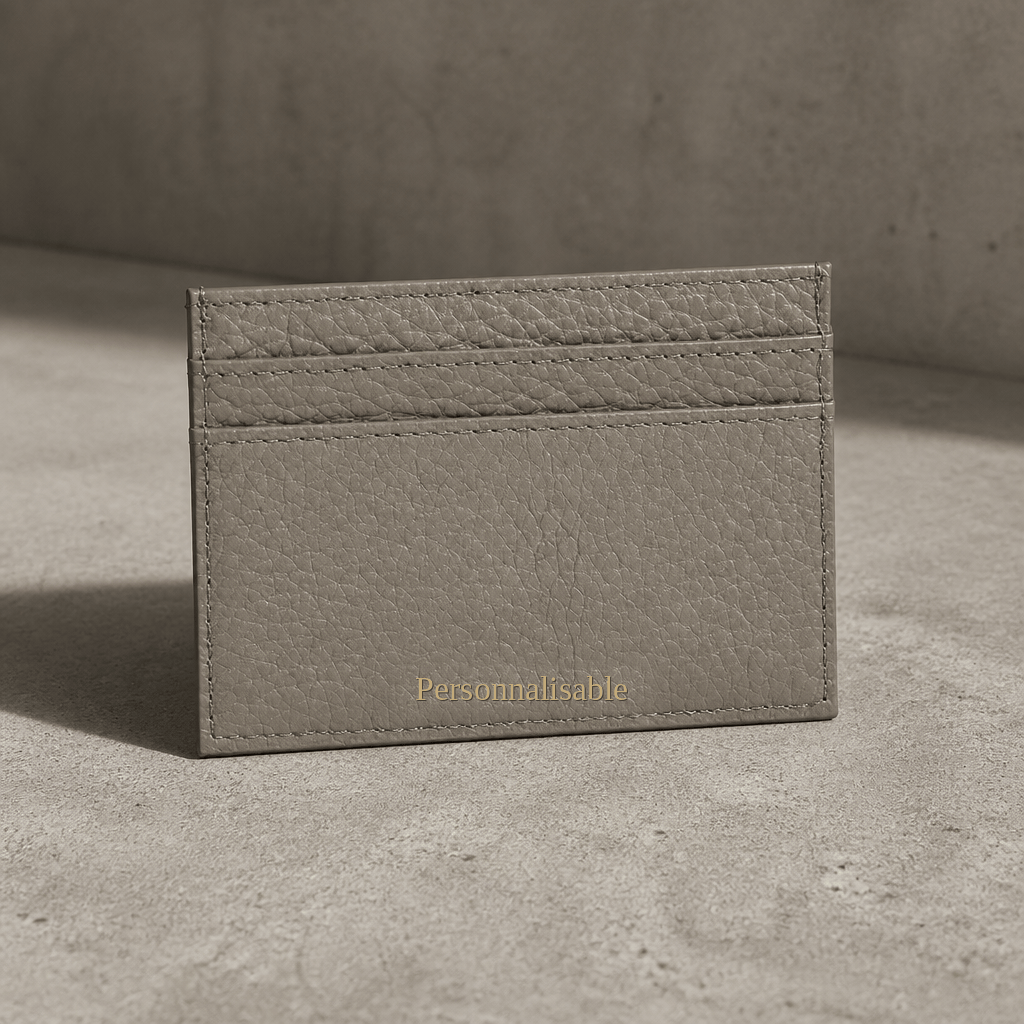 porte cartes homme cuir graine gris personnalisable grave