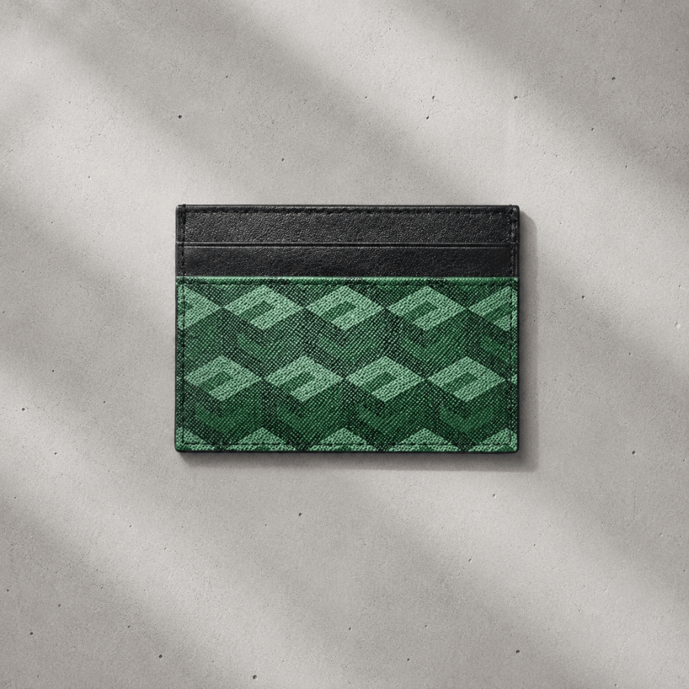 Porte-cartes homme en cuir vert à monogramme cube, finition luxe
