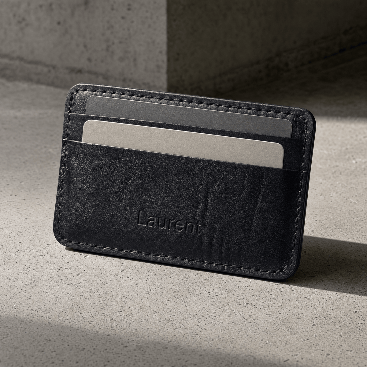 Porte-cartes homme cuir véritable noir personnalisé gravé prénom