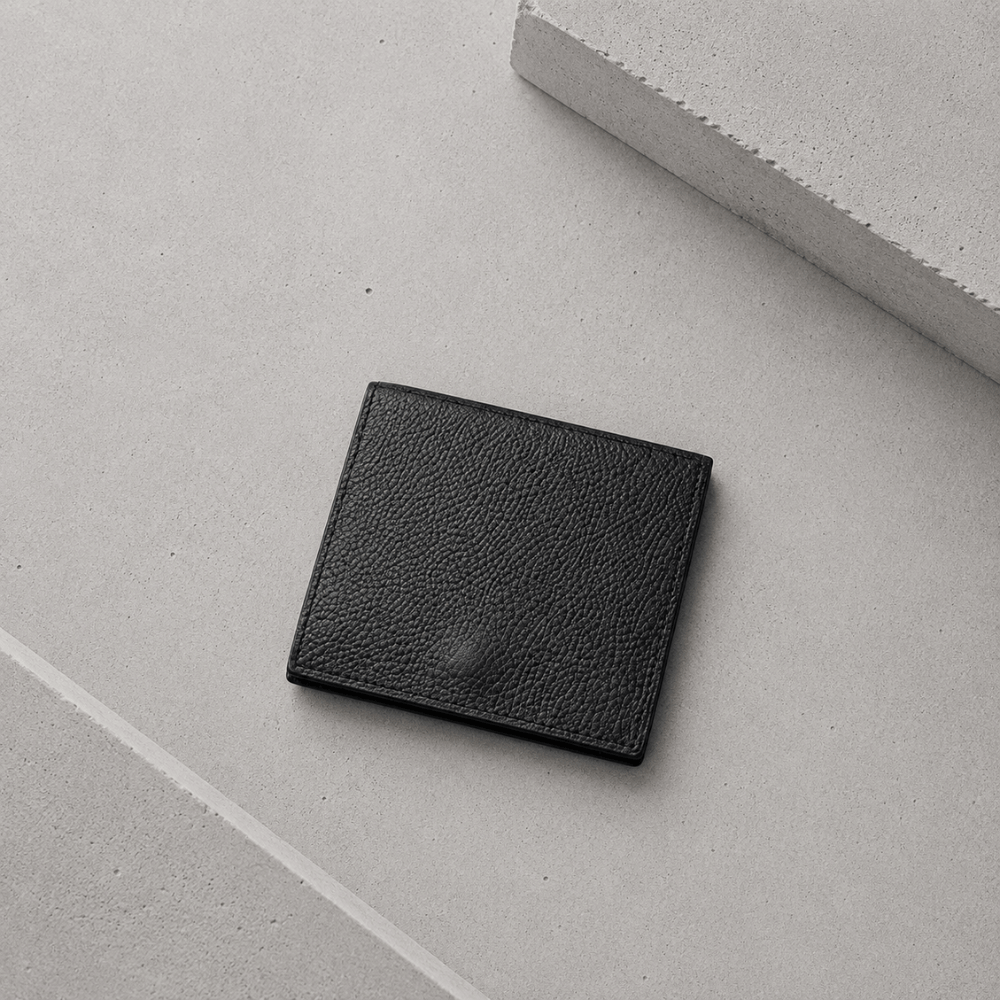 Porte-cartes homme cuir véritable noir grainé à rabat