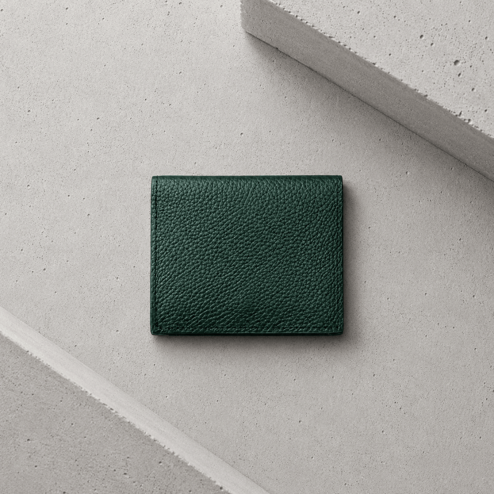 Porte-cartes homme cuir véritable vert sapin, à rabat