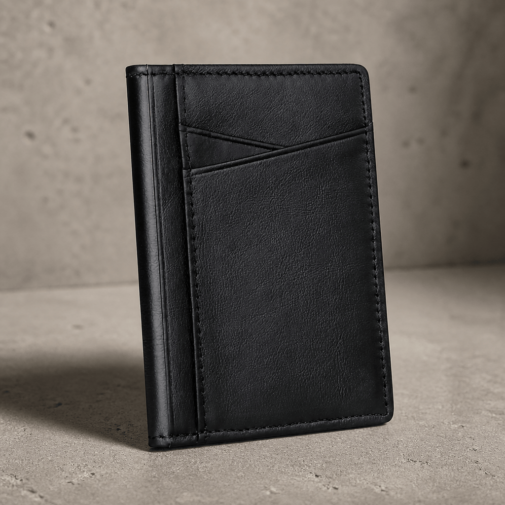 Porte-cartes homme en cuir véritable vertical noir à poche avant