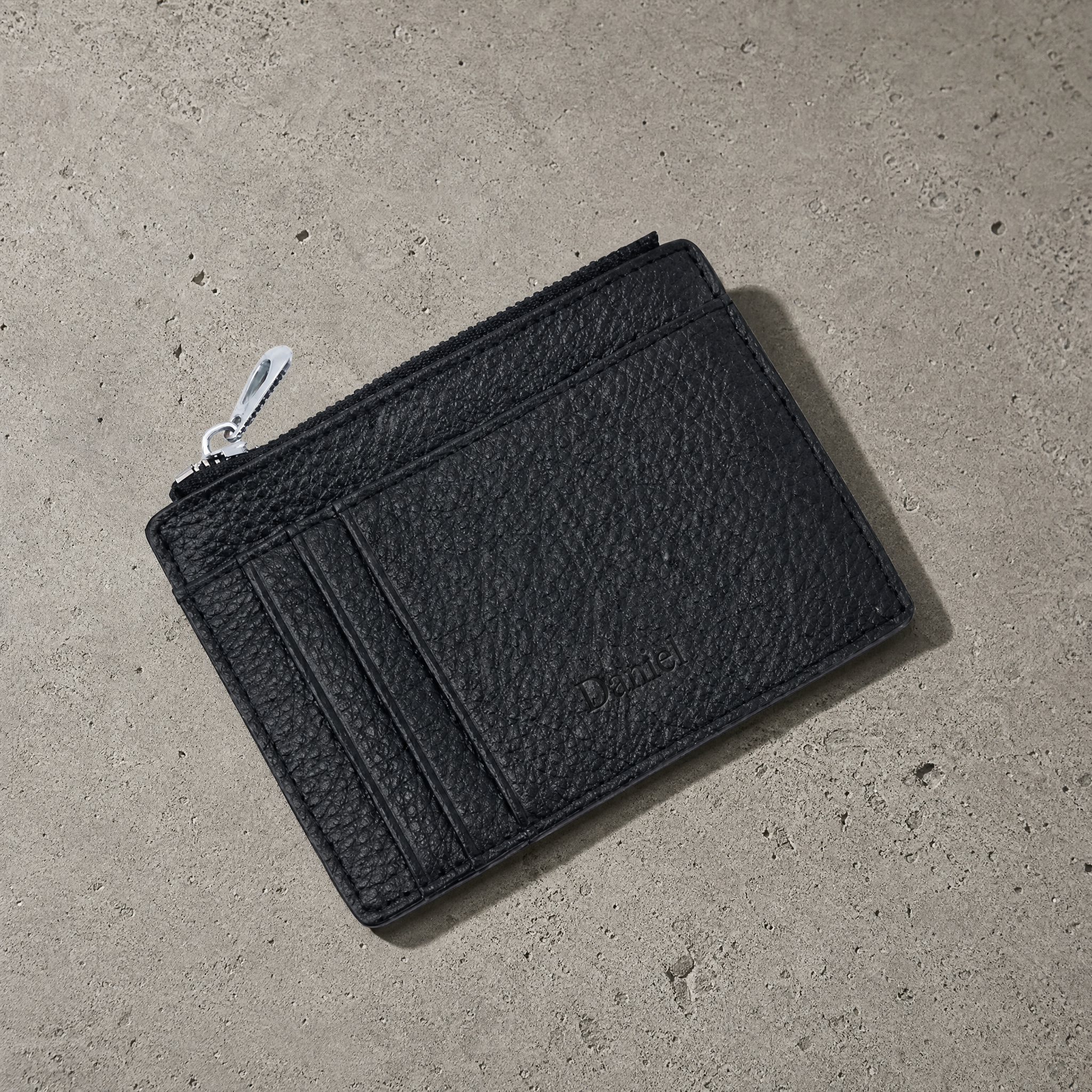 porte-cartes homme cuir noir personnalisé gravé