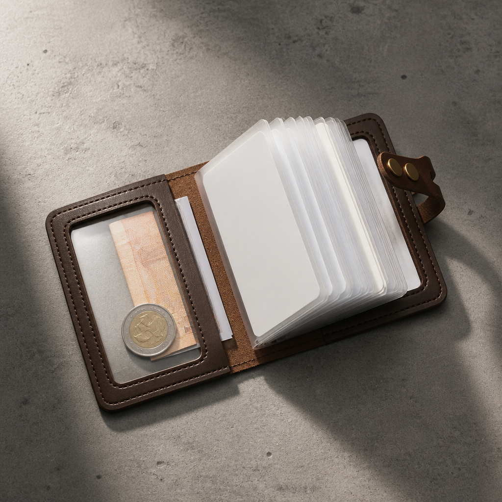 porte-cartes homme fidélité ouvert pochettes transparentes fenêtre