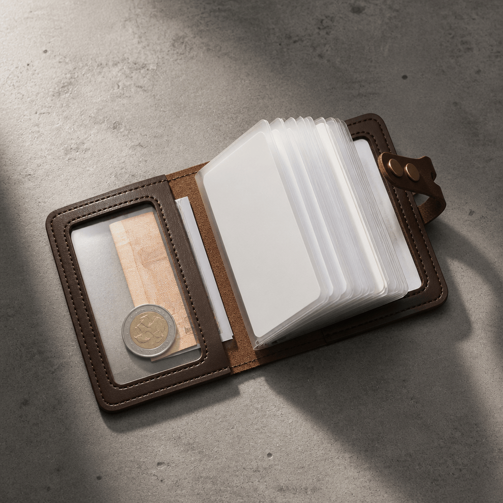 porte-cartes homme fidélité ouvert pochettes transparentes fenêtre