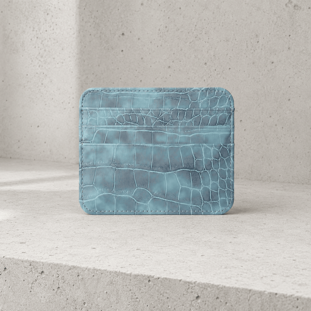 Porte-cartes homme façon croco bleu, similicuir grain crocodile