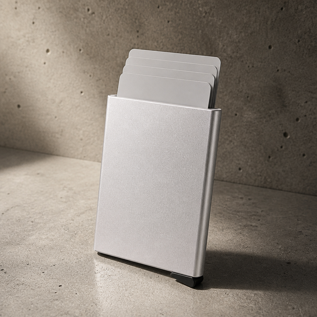 Porte-cartes homme en métal argent, finition métallisée mate