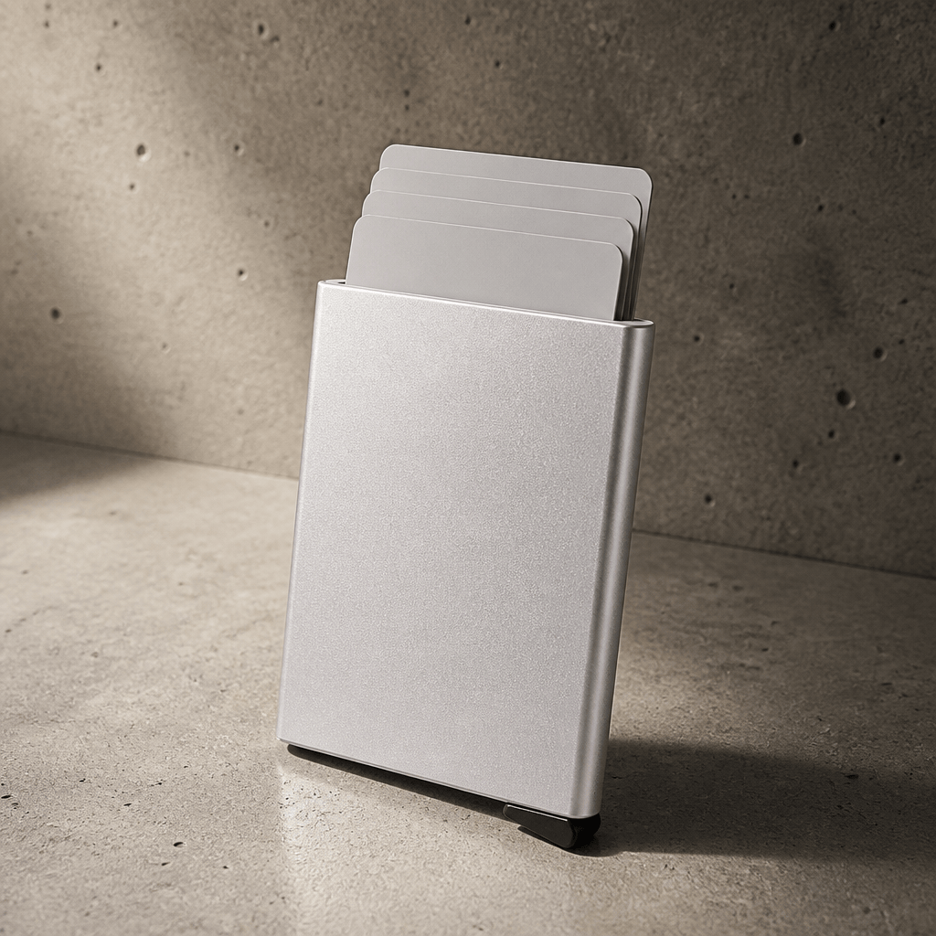 Porte-cartes homme en métal argent, finition métallisée mate