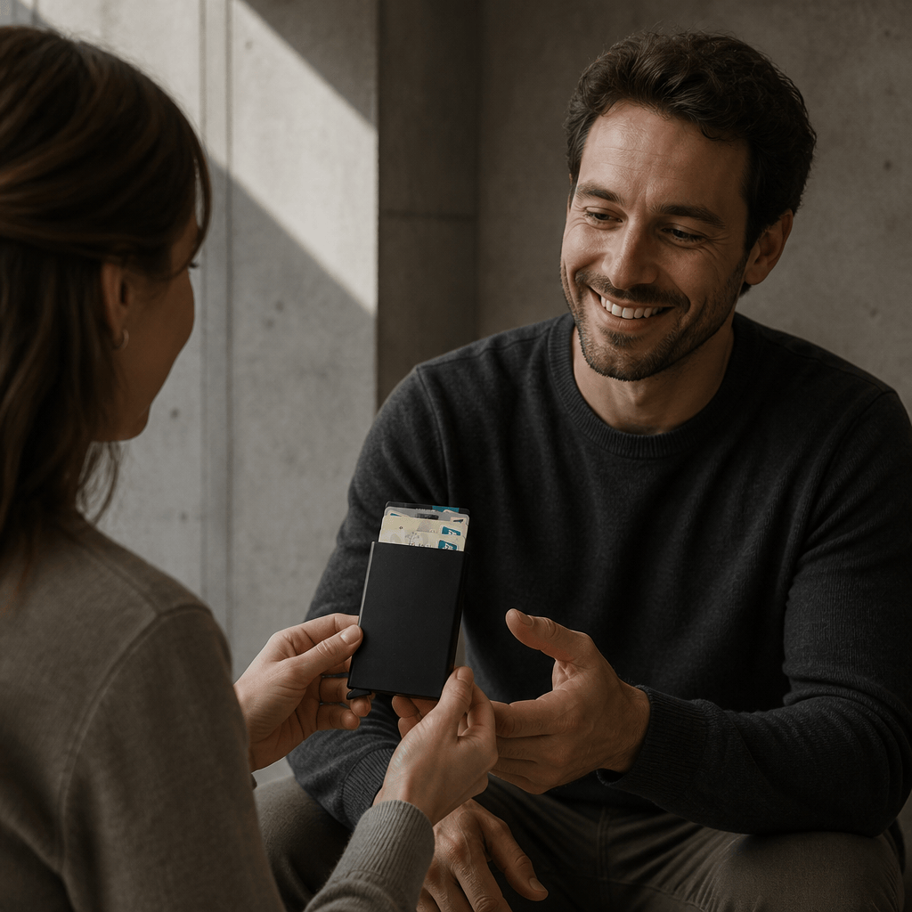 Porte-cartes homme en métal noir offert en cadeau