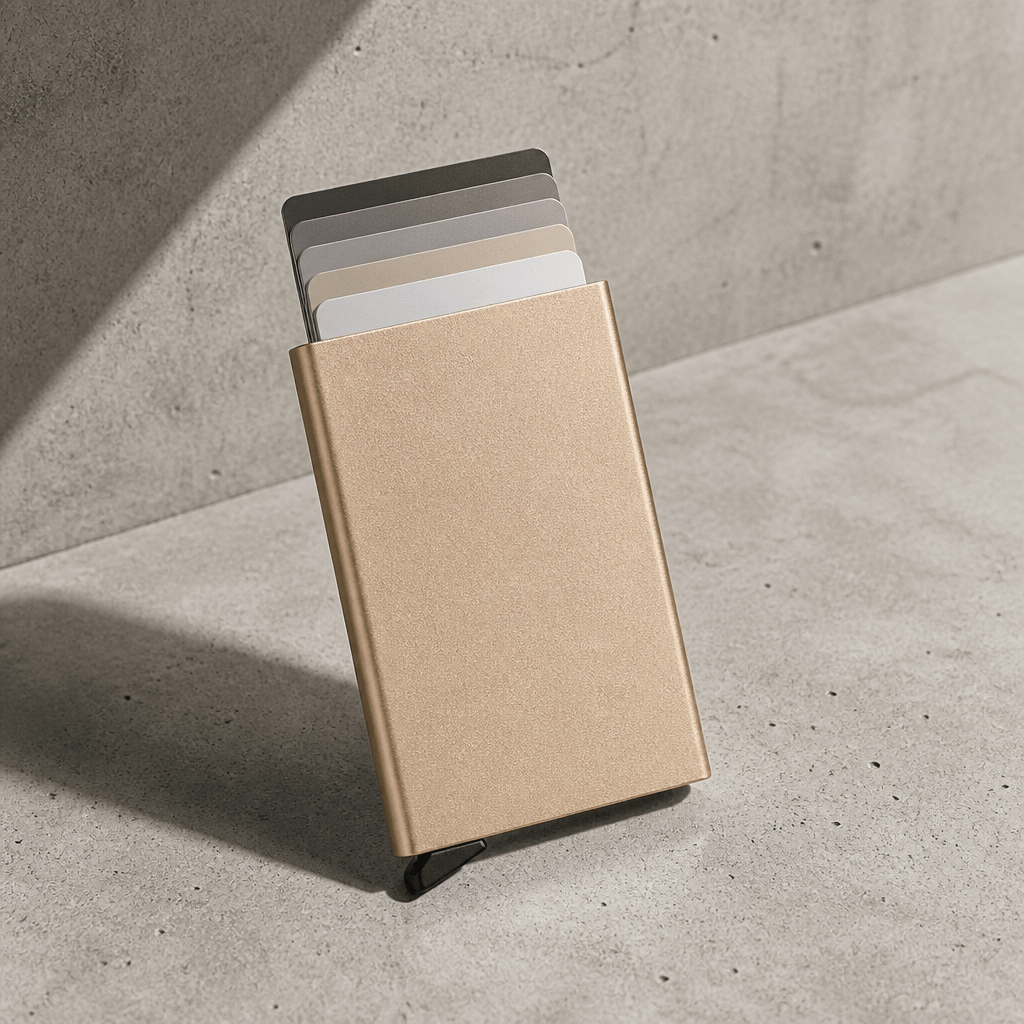 Porte-cartes homme en métal or, design slim