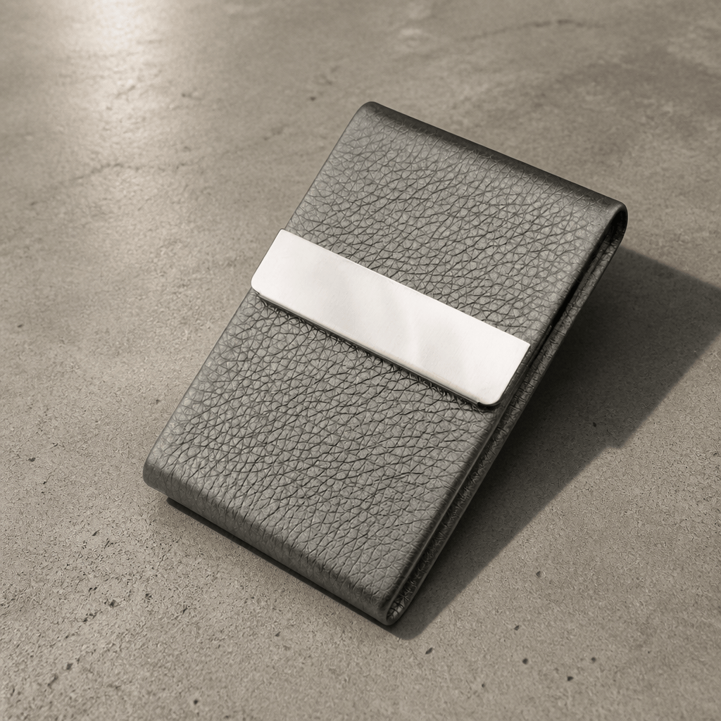 Porte-cartes homme personnalisé argent à bande métal brossé