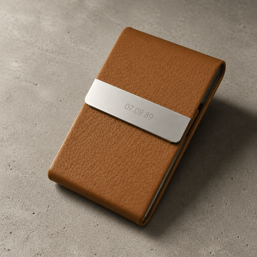 Porte-cartes homme personnalisé camel gravé d'une date