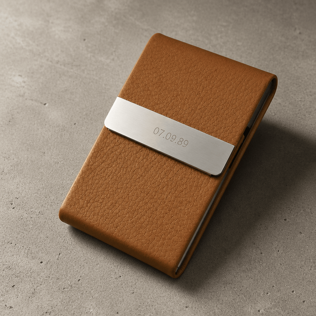 Porte-cartes homme personnalisé camel gravé d'une date