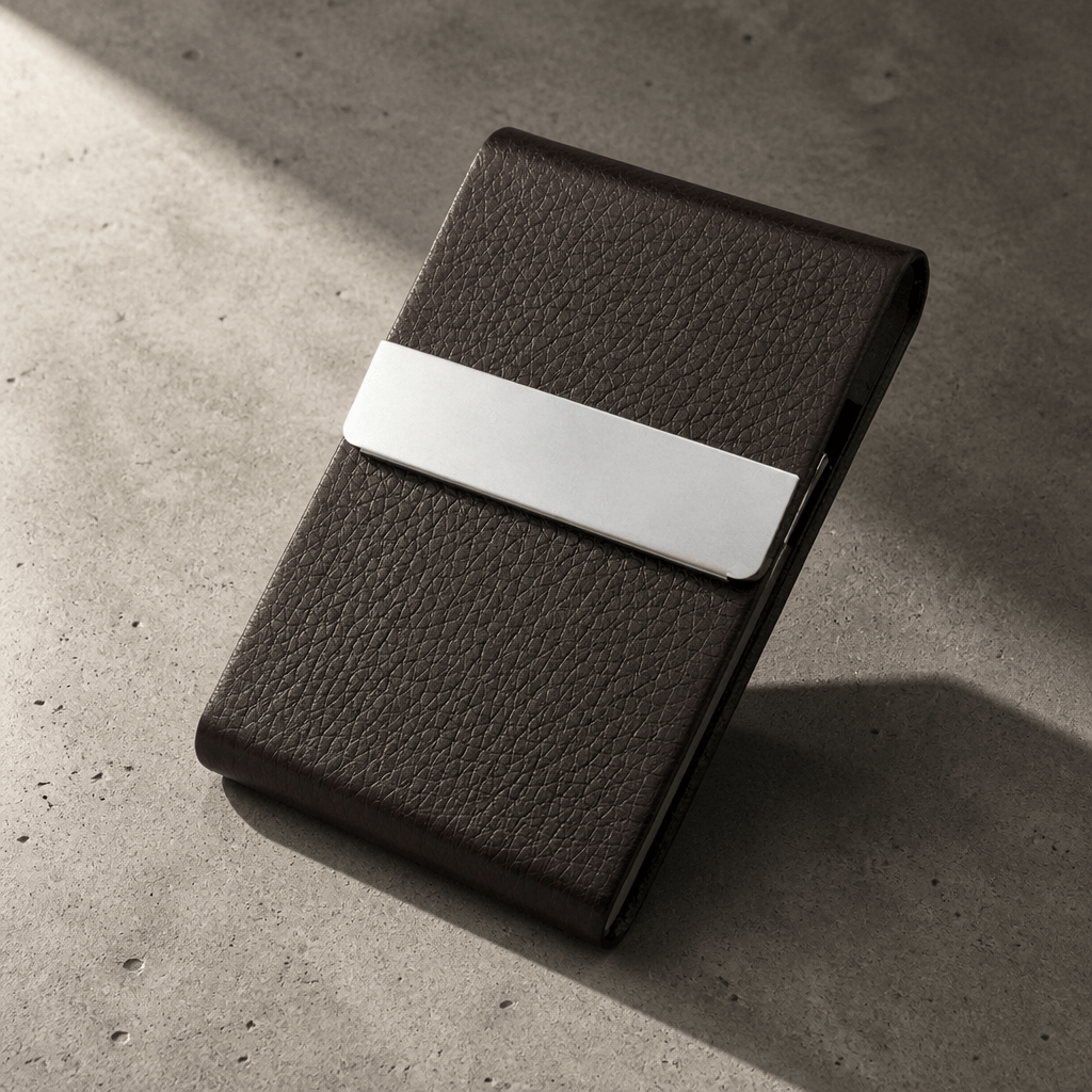 Porte-cartes homme personnalisé marron à clapet aimanté