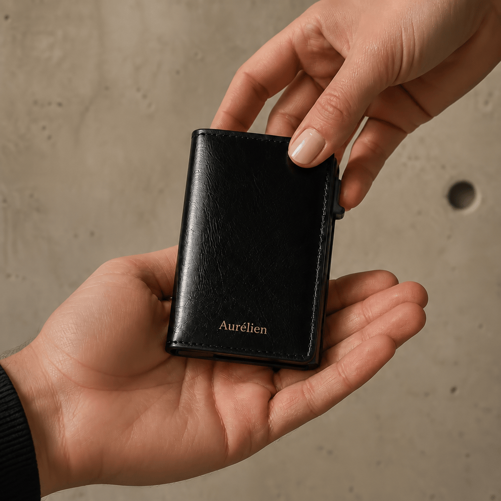 Porte-cartes personnalisé homme noir cadeau à graver