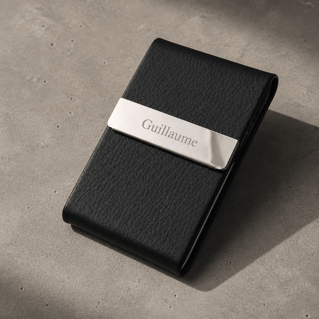 Porte-cartes homme personnalisé noir gravé au prénom