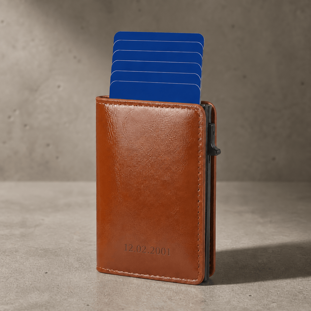 Porte-cartes RFID homme camel personnalisé gravure date
