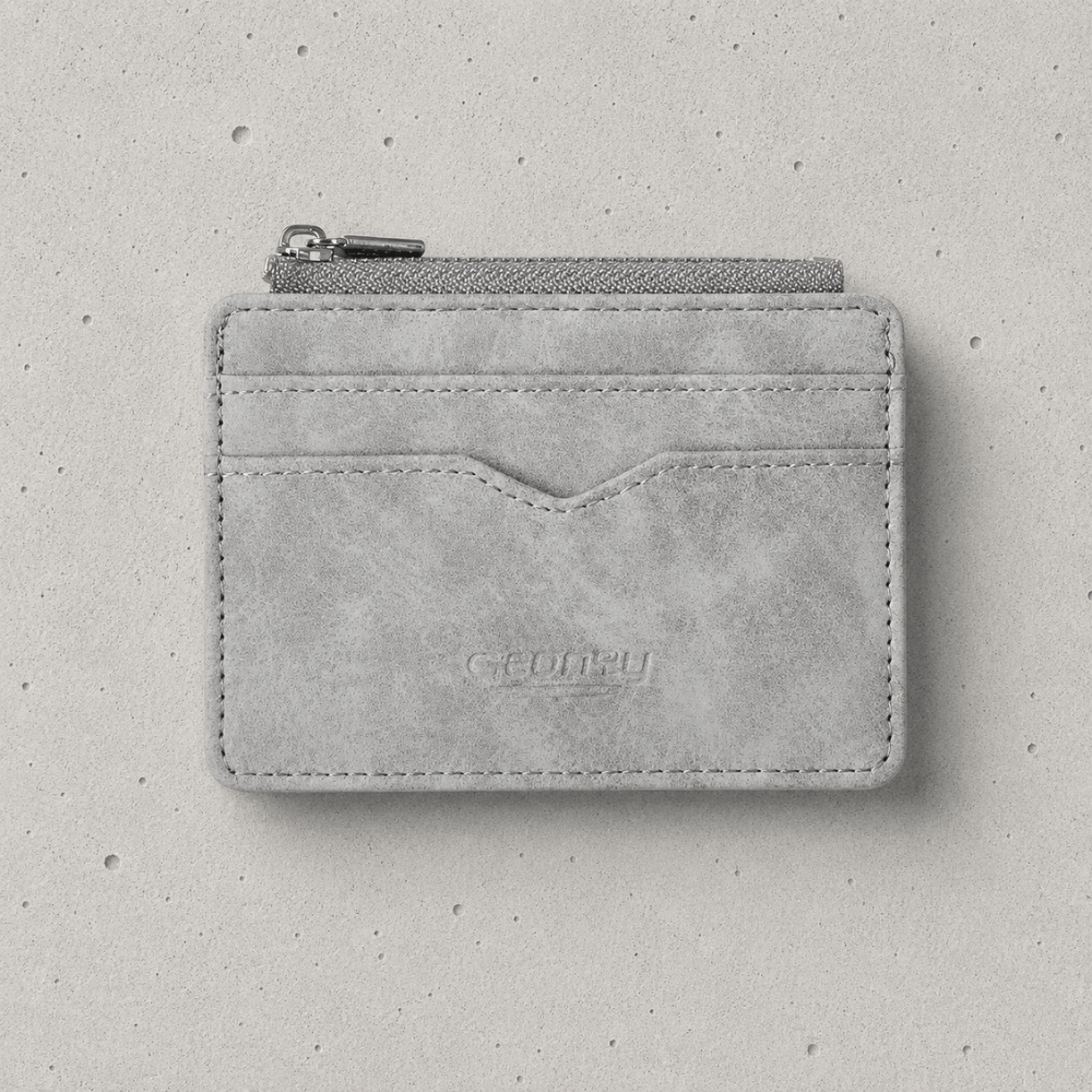 Porte-cartes homme zippé fin gris, format slim similicuir