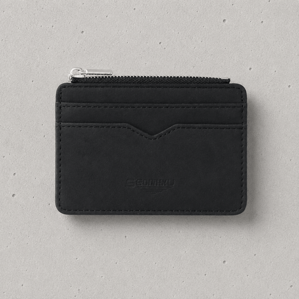 Porte-cartes homme zippé fin noir, similicuir mat aspect nubuck