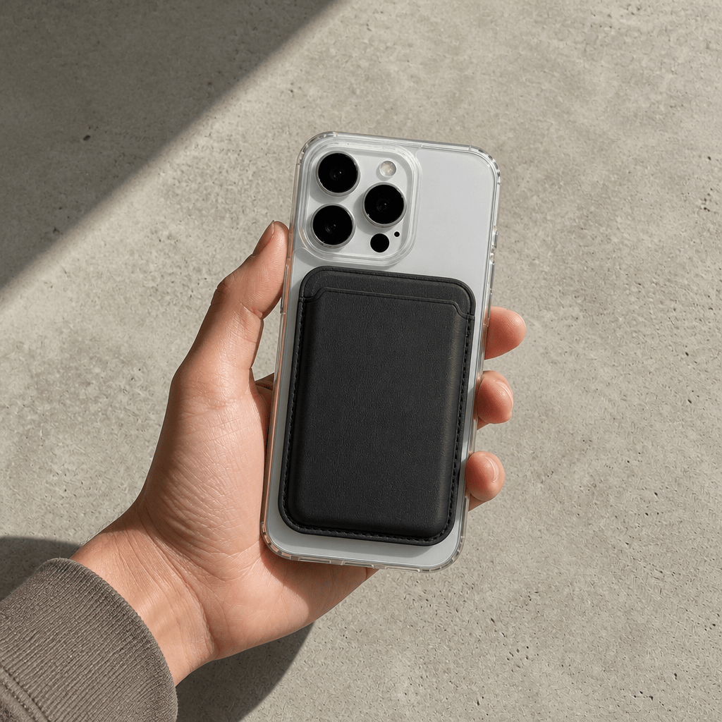 porte-cartes magsafe homme aimanté dos iphone usage