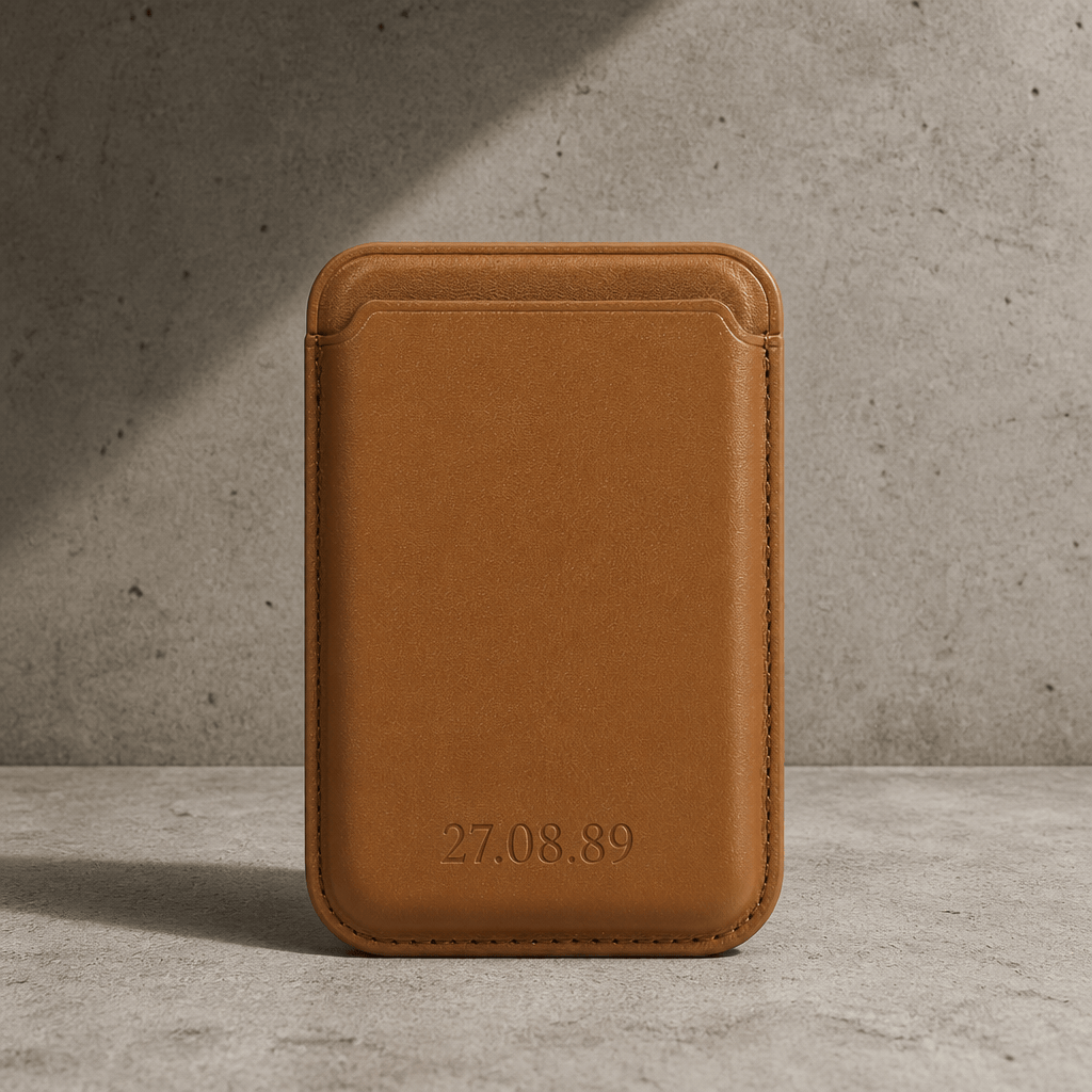 porte-cartes magsafe homme gravé camel aimanté téléphone