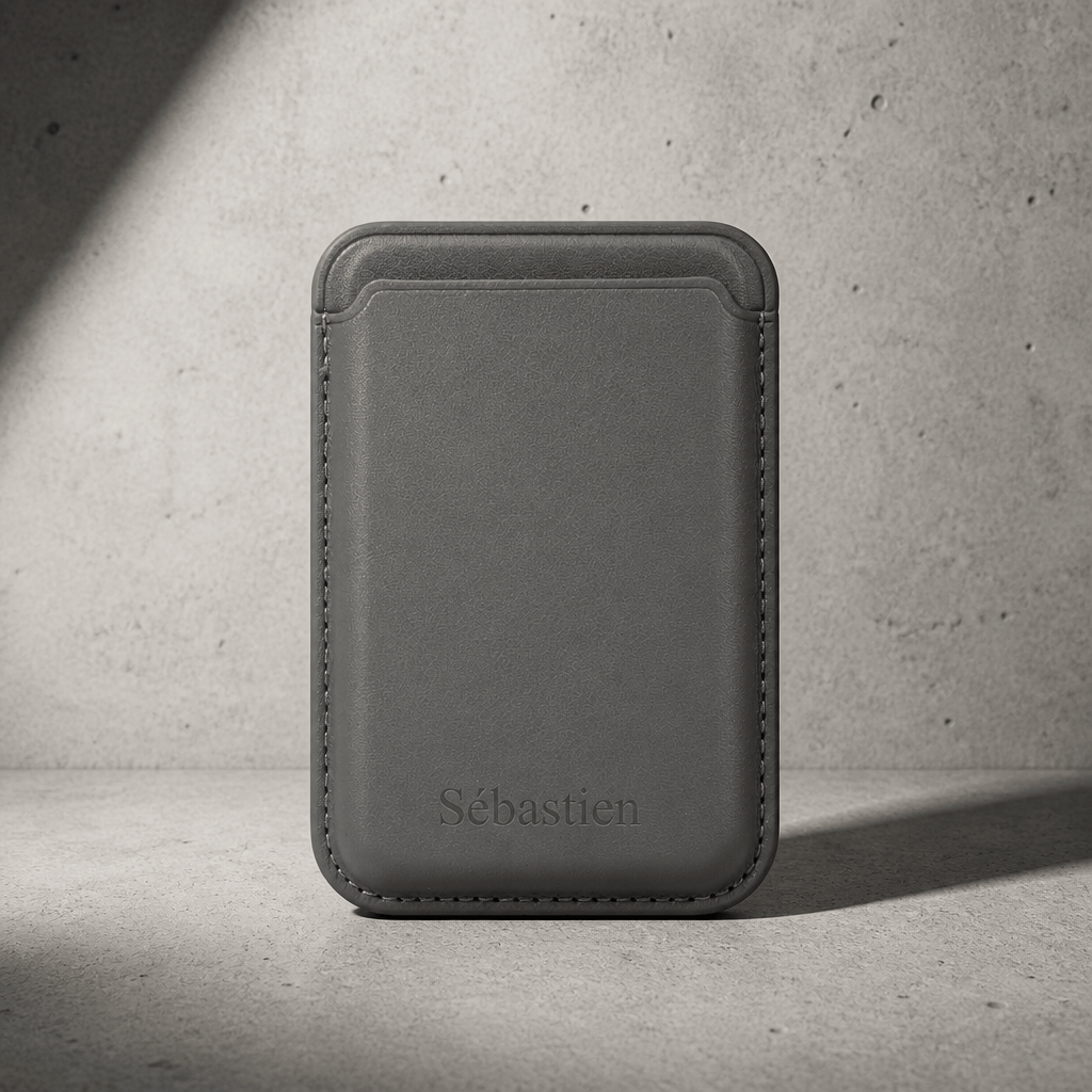 porte-cartes magsafe homme gravé gris aimanté téléphone