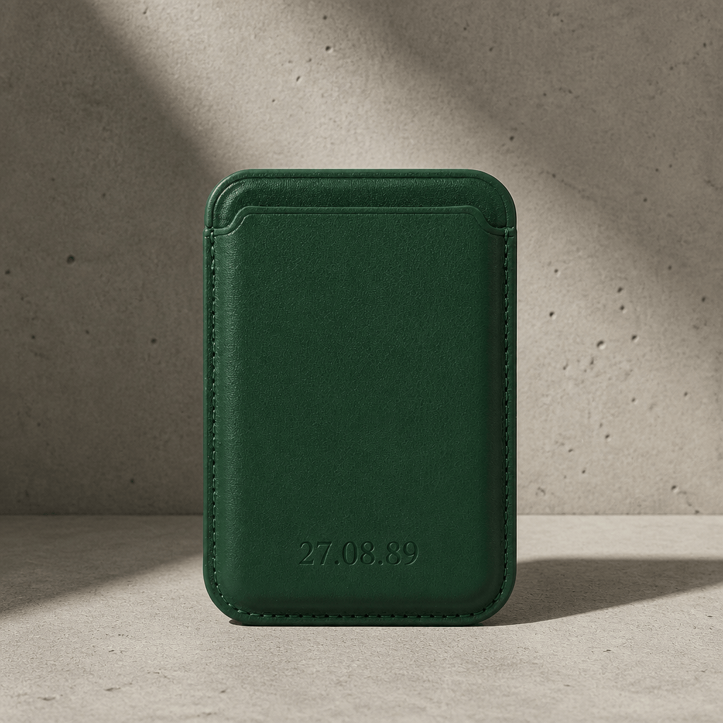 porte-cartes magsafe homme gravé vert aimanté iphone
