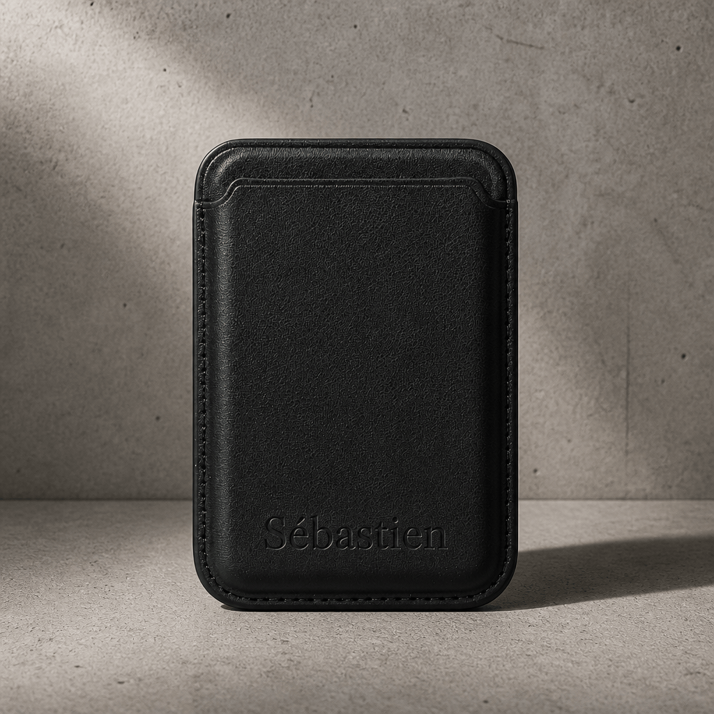 porte-cartes magsafe homme personnalisé noir aimanté iphone