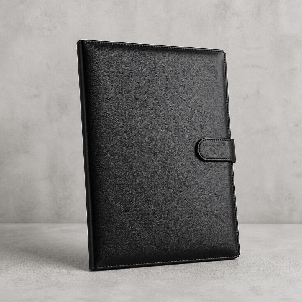 Porte-document A4 conférencier en simili cuir noir, fermé
