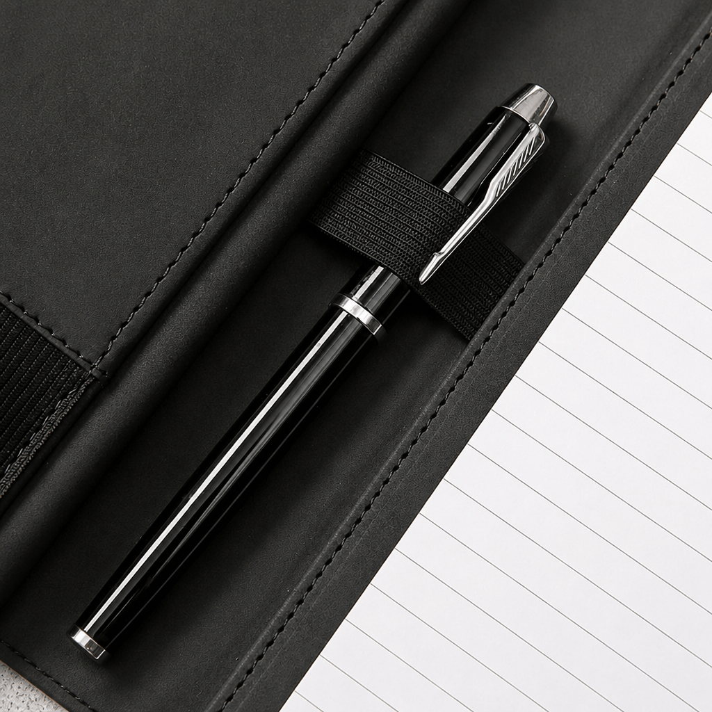 Détail du passant stylo élastique du porte-document bloc-notes A4