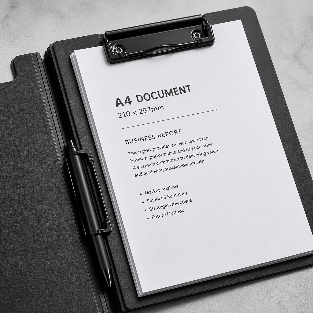Pince de maintien du porte-document A4 tenant des feuilles, vue illustrative