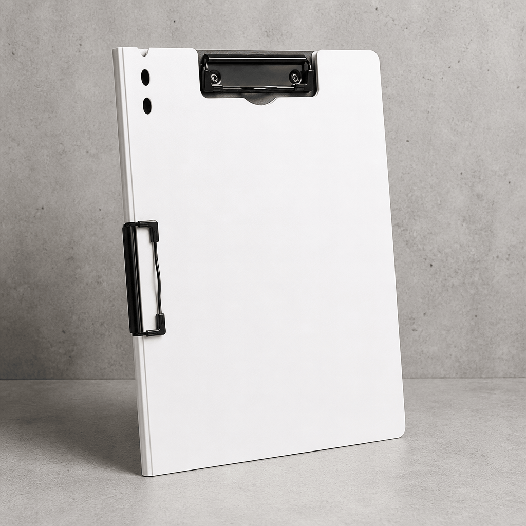Porte-document de bureau A4 rigide blanc en plastique avec pince