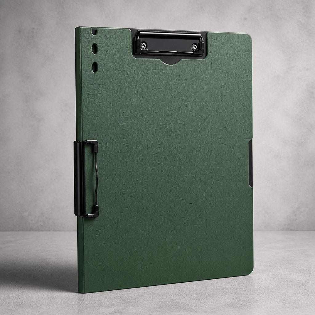 Porte-document de bureau A4 rigide vert en plastique avec pince