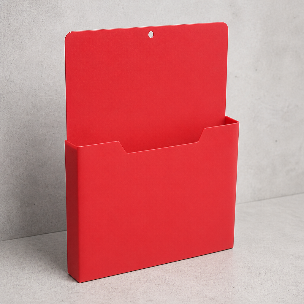 Porte-document mural magnétique A4 rouge en plastique